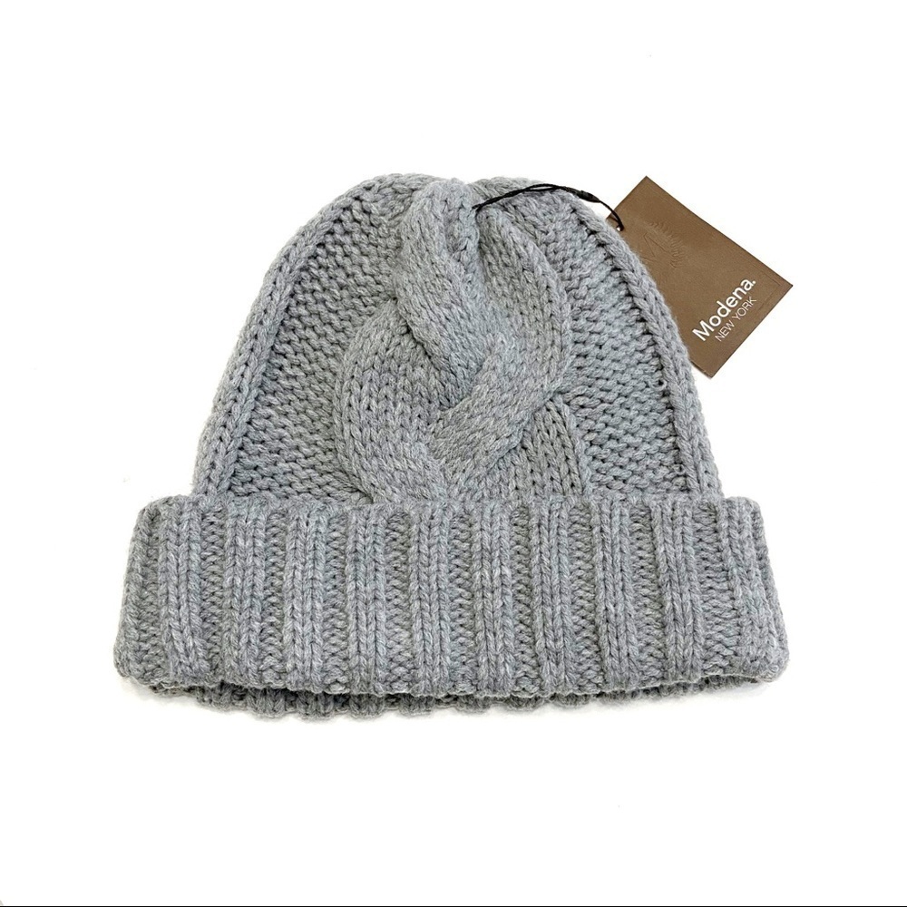 Modena New York Grey Cable Knit Beanie